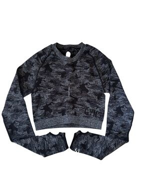 Gymshark Black & Gray Camo Cropped Crew Top